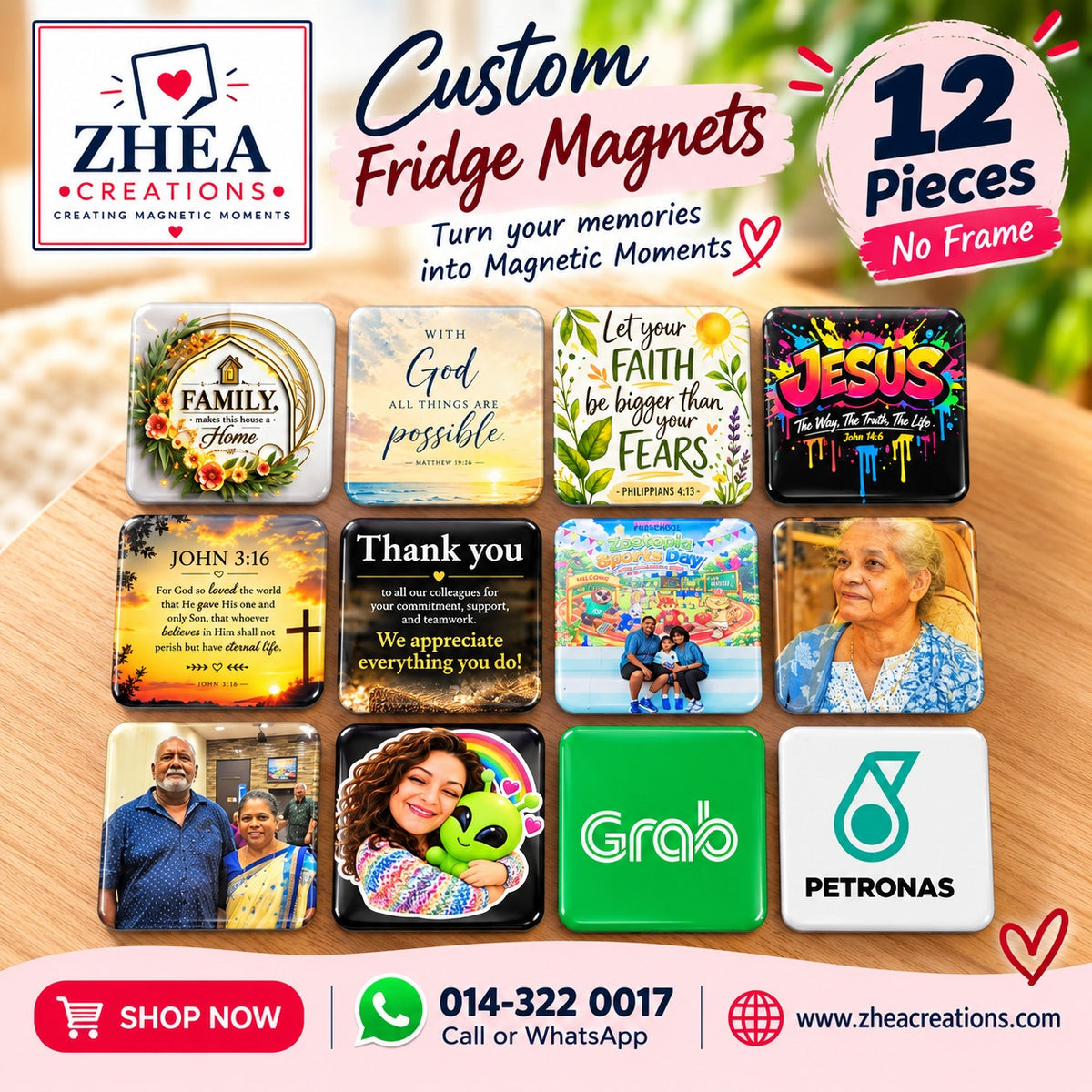 ZHEA Creations custom photo fridge magnets, 12 pieces without frame
