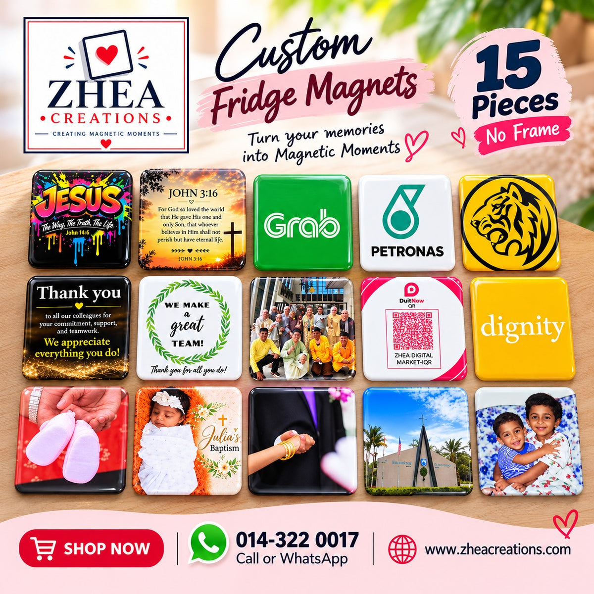 ZHEA Creations custom photo fridge magnets, 15 pieces without frame