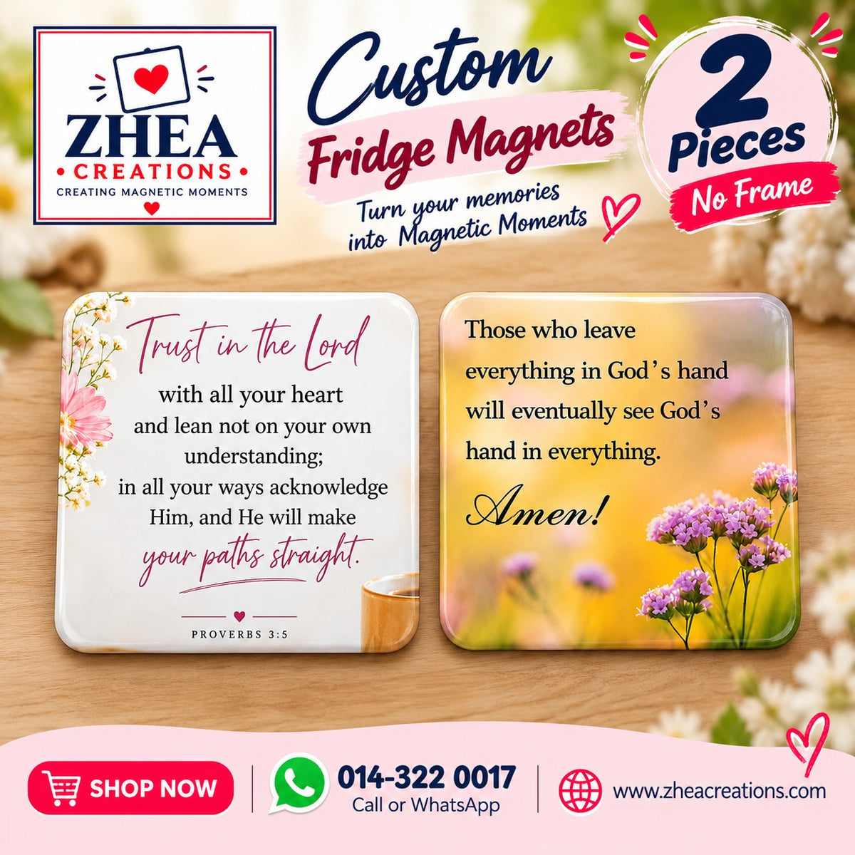 ZHEA Creations custom photo fridge magnets, 2 pieces without frame