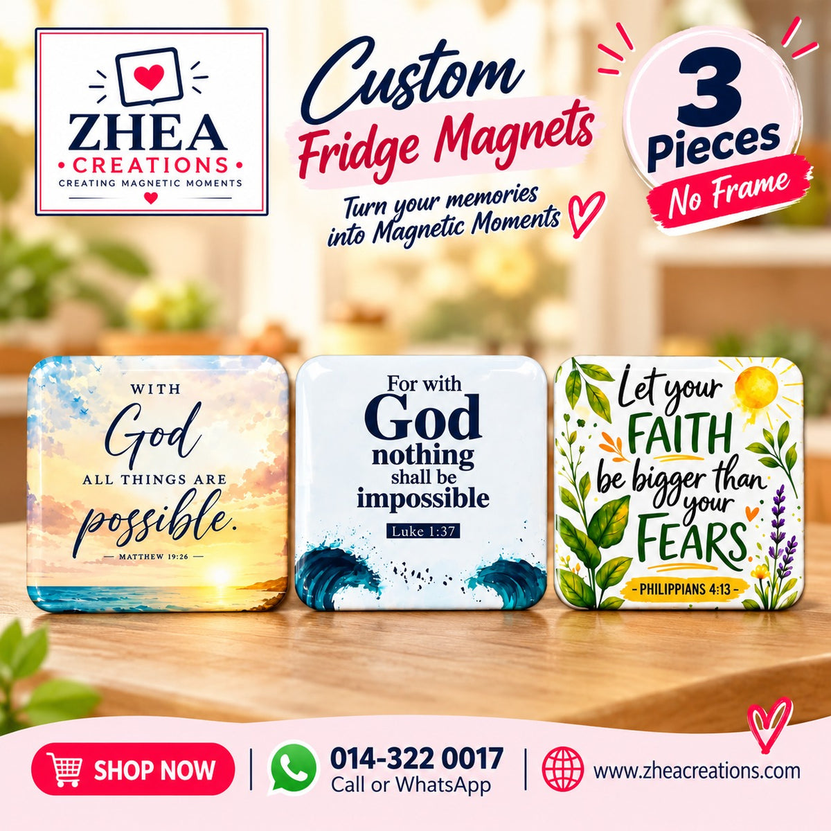ZHEA Creations custom photo fridge magnets, 3 pieces without frame