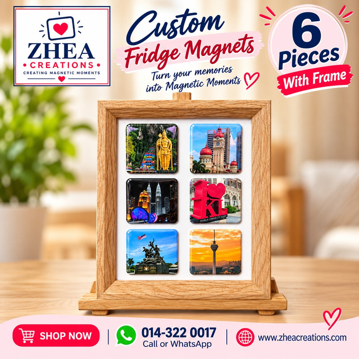 ZHEA Creations custom photo fridge magnets, 6 pieces with frame