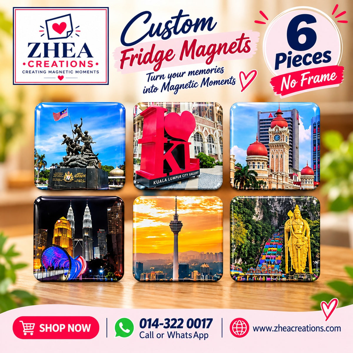 ZHEA Creations custom photo fridge magnets, 6 pieces without frame