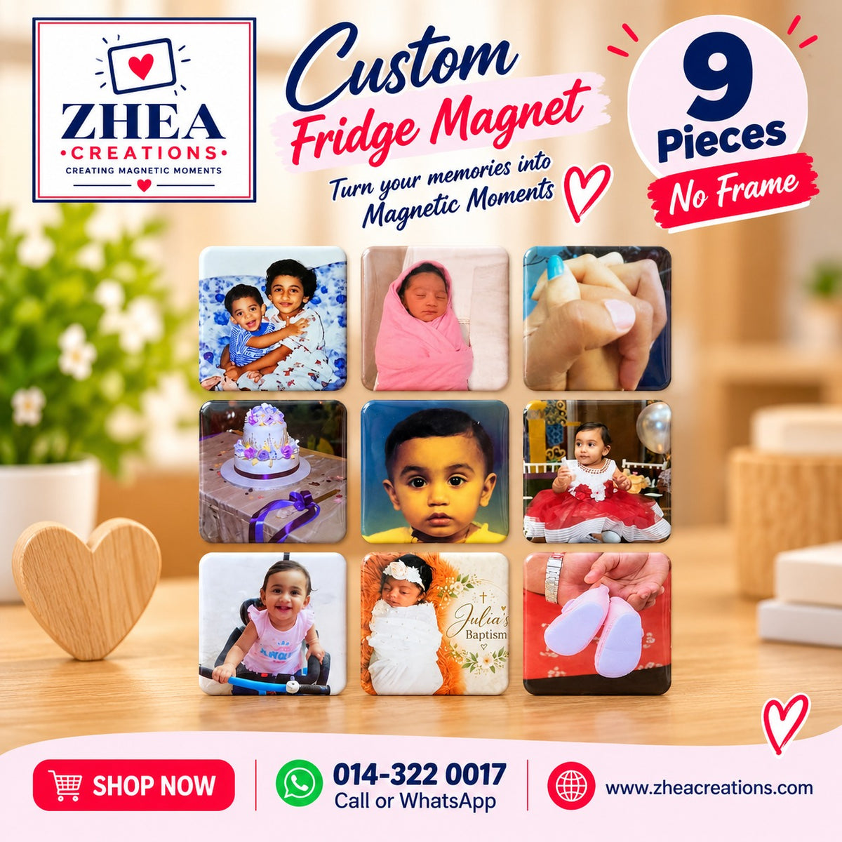 ZHEA Creations custom photo fridge magnets, 9 pieces without frame