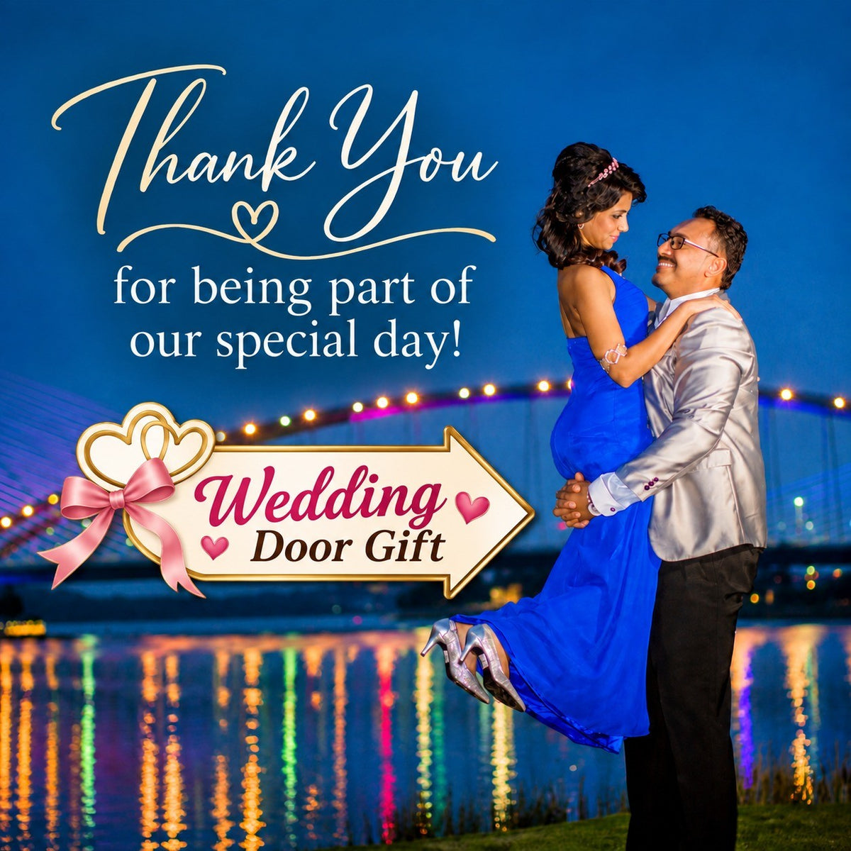 Wedding door gift photo magnet with couple photo and thank you message